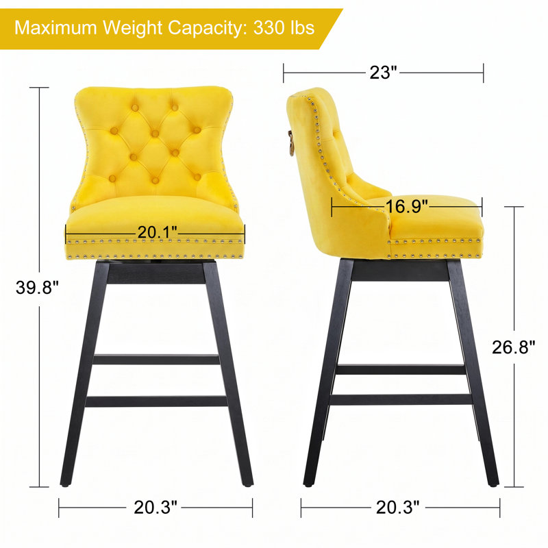  Velvet Upholstered 360° Swivel Counter Height Bar Stool with Back, Nailhead Trim and Sturdy Solid Wood Legs, Comfortable Chair for Kitchen, Dining, Restaurant