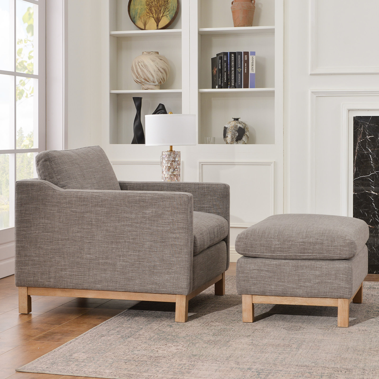 Down Filled Armchair with Ottoman, Smoke