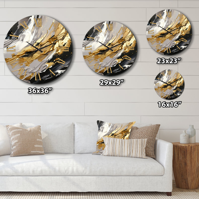 Dreams Of Abundance Black And Gold I Analogue Wall Clock, Très grand