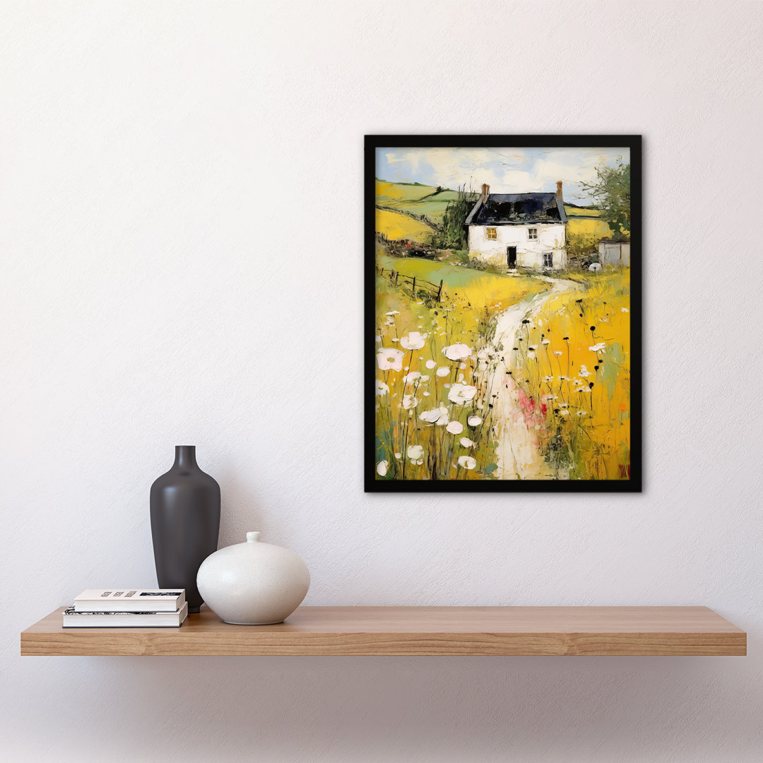 Welsh Countryside Cottage Rolling Hills And Wildflowers - Single Picture Frame Print