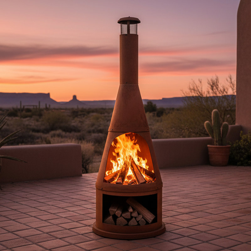 70" H Steel Outdoor Chiminea Fire Pit with Built-In Log Holder