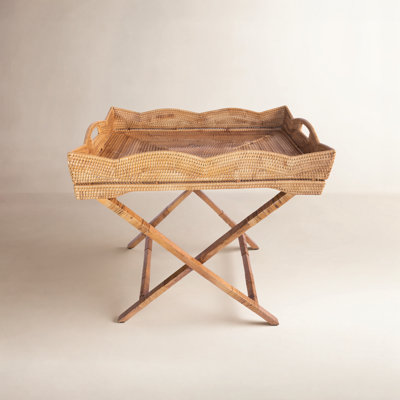 Scallop Design Butler Tray With Wooden Legs