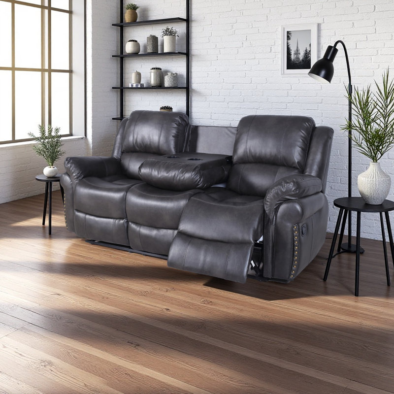 Canapé inclinable 81,1 po avec table rabattable - fauteuils inclinables doubles et charme riveté, Gris