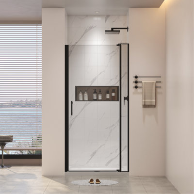 32-36"W X 72"H Left And Right Opening Universal Pivot Shower Door, Open Outside, With 1/4" And 5/16" Tempered Glass And Matted Black Finish