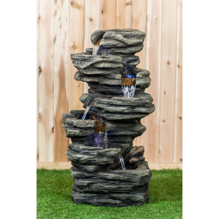 Fiber and Resin Fountain Slate Stone Fountain with LED Light