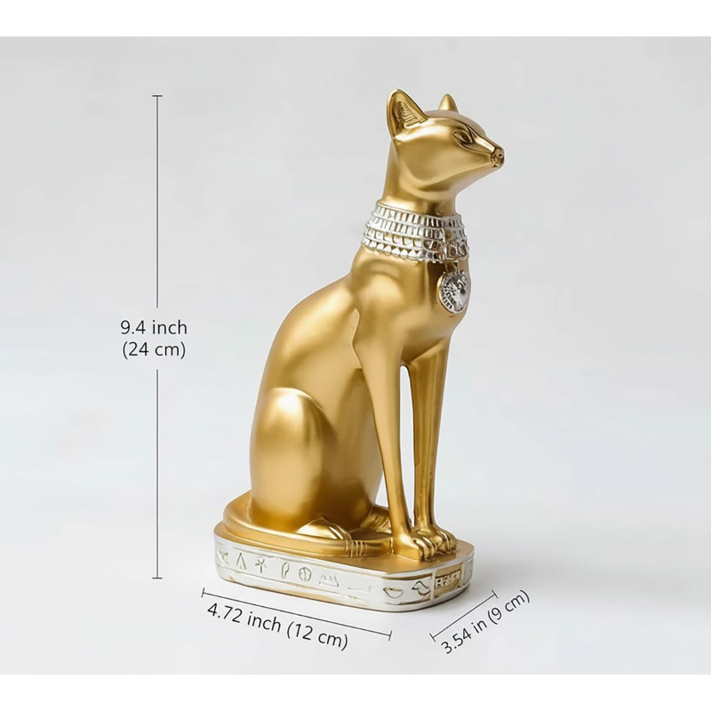 9.4" White Egyptian Bastet Cat Statue - Ancient Egypt Home Decor, Gold
