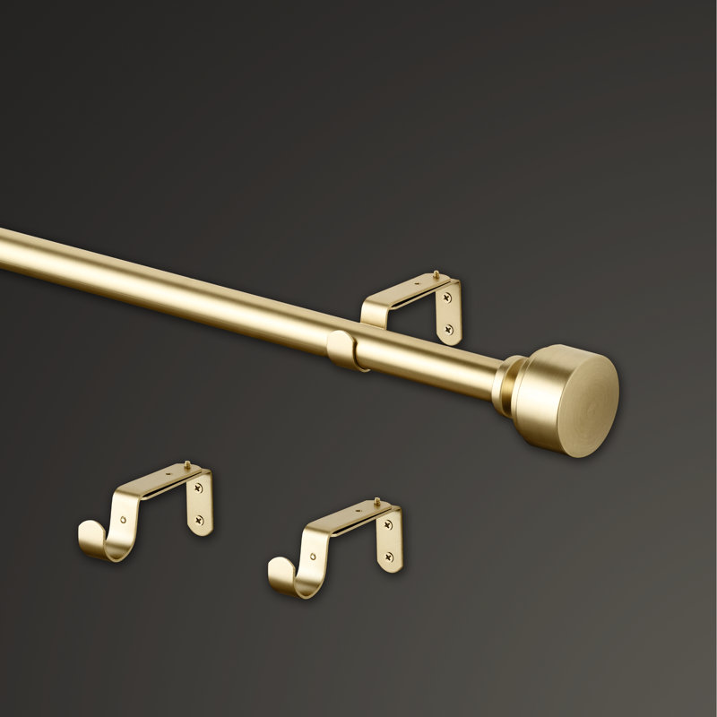 Gold Adjustable Steel Curtain Rod Set with Doorknob Finials
