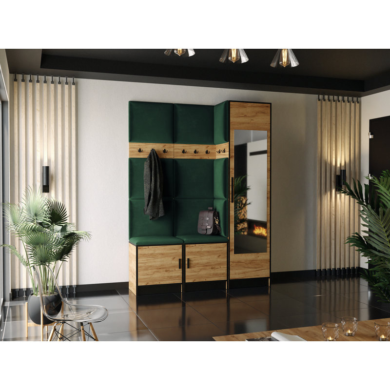 Swainswick Hall Tree 160cm Wide with Bench, Oak/Green
