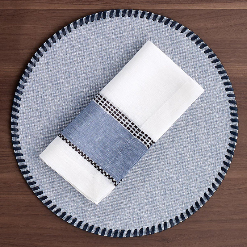 Whipstitch Vinyl Round Placemats, Bluebell