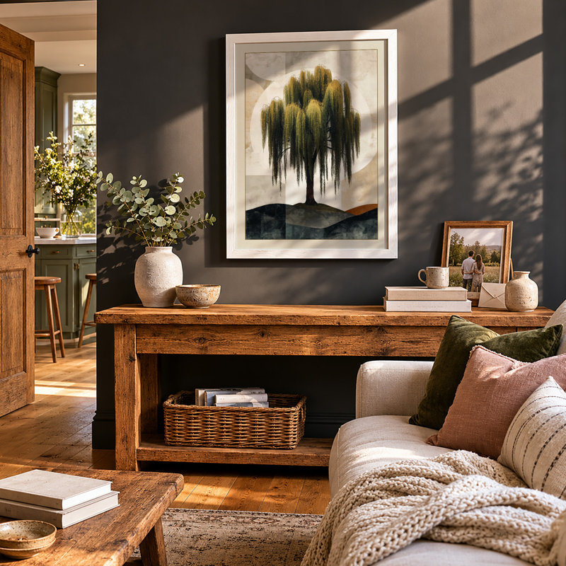 Weeping Willow Japandi - Framed Print, A4 - 29.7 x 21.0 cm, White