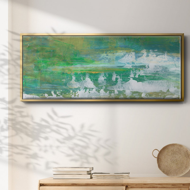 Chartreuse & Aqua I- Framed Canvas, 24" H x 60" W