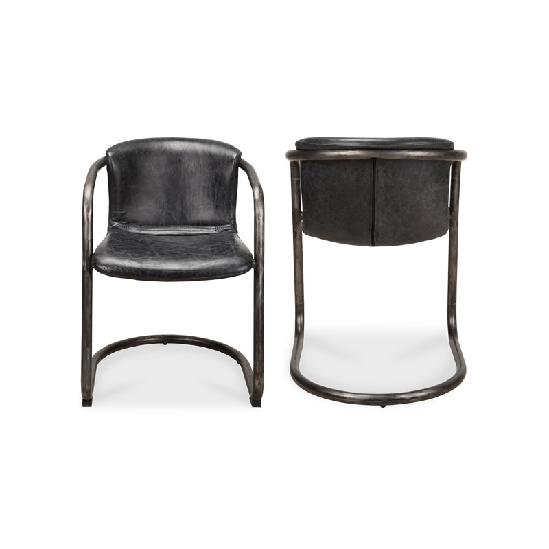 Higbee Genuine Leather Dining Chair, Black Genuine Leather
