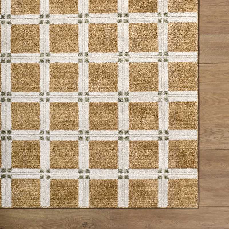 Tapis tissé à la machine Eliya, Rectangle 5 pi 3 po x 7 pi, Brun / ivoire / gris / vert