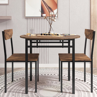 Modern 3-Piece Round Dining Table Set With Drop Leaf And 2 Chairs For Small Places