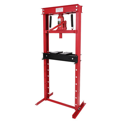 12T Hydraulic Shop Press - H-Frame Garage Floor Press with Adjustable Work Table, Press Plates & Safety Valve, Red Heavy Duty Steel Press