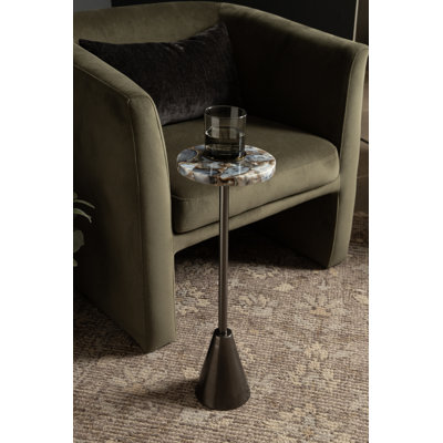 Round Metal and Stone Drink Table