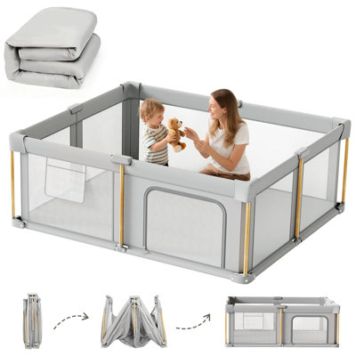 51"x51"x27" Baby Playpen With Mat, Foldable Play Pen For Babies And Toddlers, Collapsible Play Yard With 300D Oxford Fabric For Fence,Indoor,Outdoor,Grey