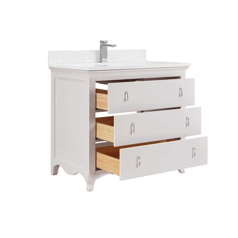 36" Cadet Finish Solid Wood Sink Vanity  With 1' Artificial Stone Top, Dreamy White