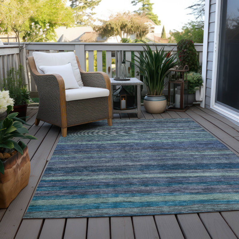 Tapis intérieur / extérieur bleu lavable à la machine 8 pi x 10 pi ACN1639 Claudian, Rectangle 10 pi x 14 pi