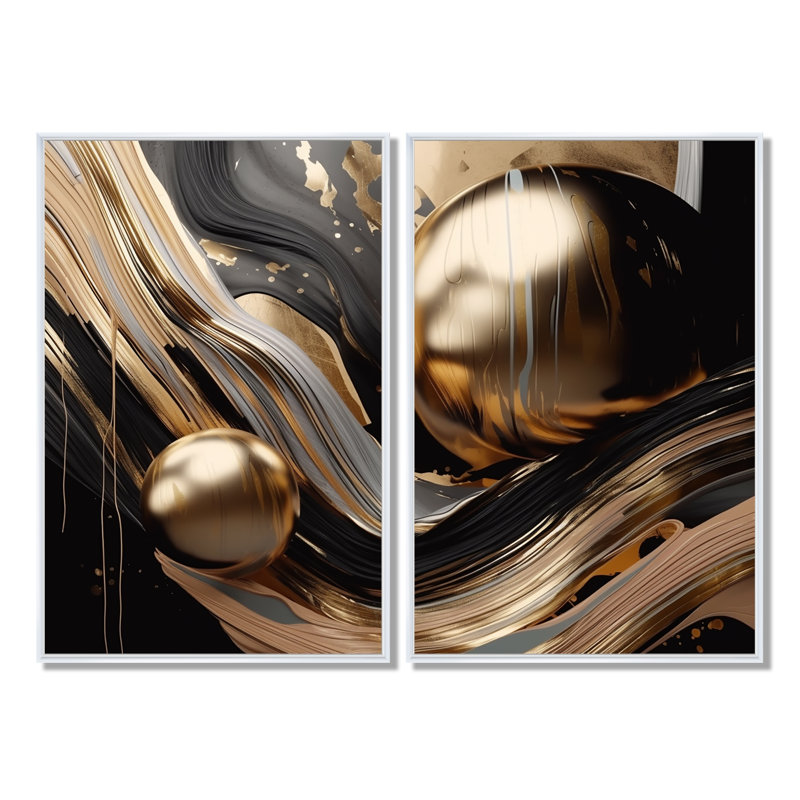 Marbre captivant doré et noir I - impressions d'art moderne sur toile, 36" H x 48" W, Impression encadrée flottante, White