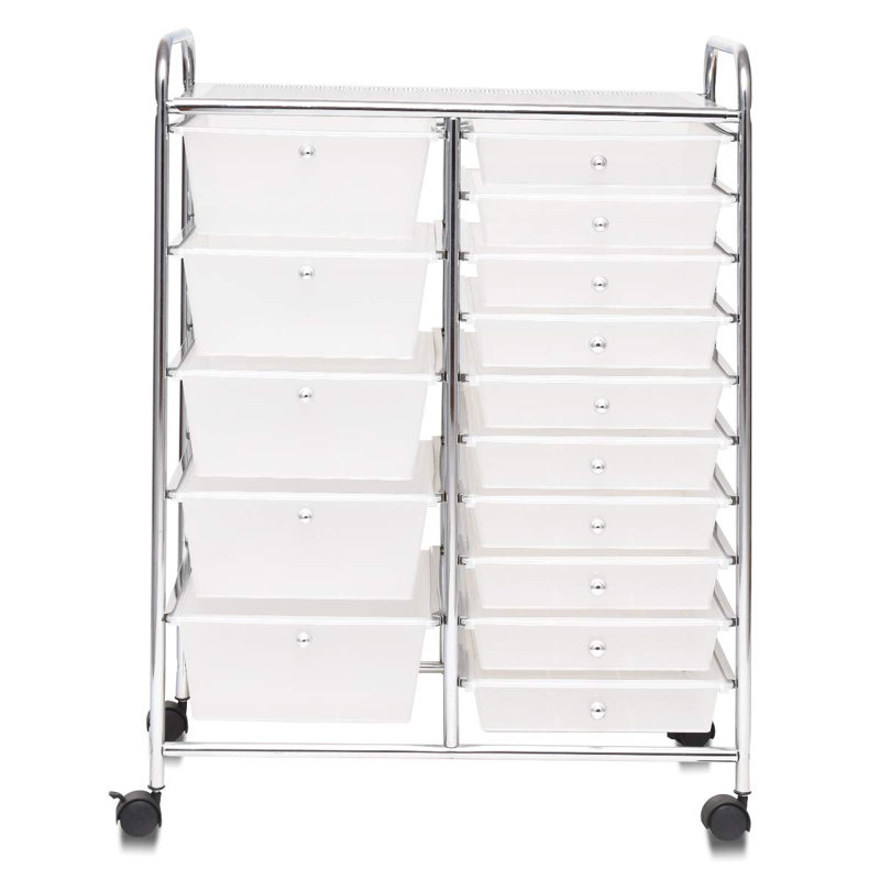 Hallam 15 Drawer Storage Drawer, Chrome, Translucent White