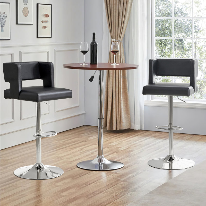 Tabouret de bar ajustable en similicuir, Siège noir / cadre argenté