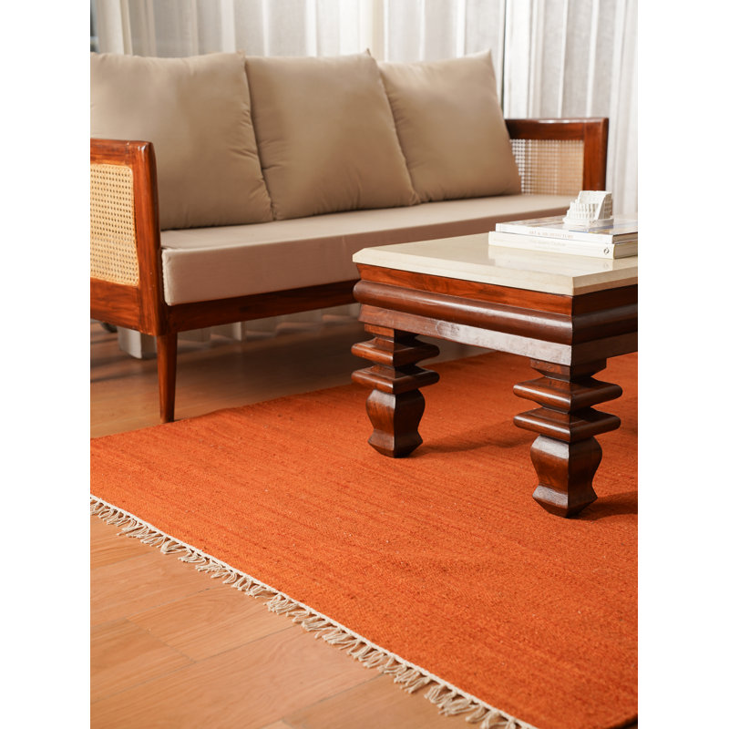 Joc Hand Woven Flat Weave Kilim Wool Eco-Friendly Area Rugs  -  Rectangle, Dark Orange Color, Plain Solid Design, Low Pile  Handmade Area Rugs for Living Room, Bed Room