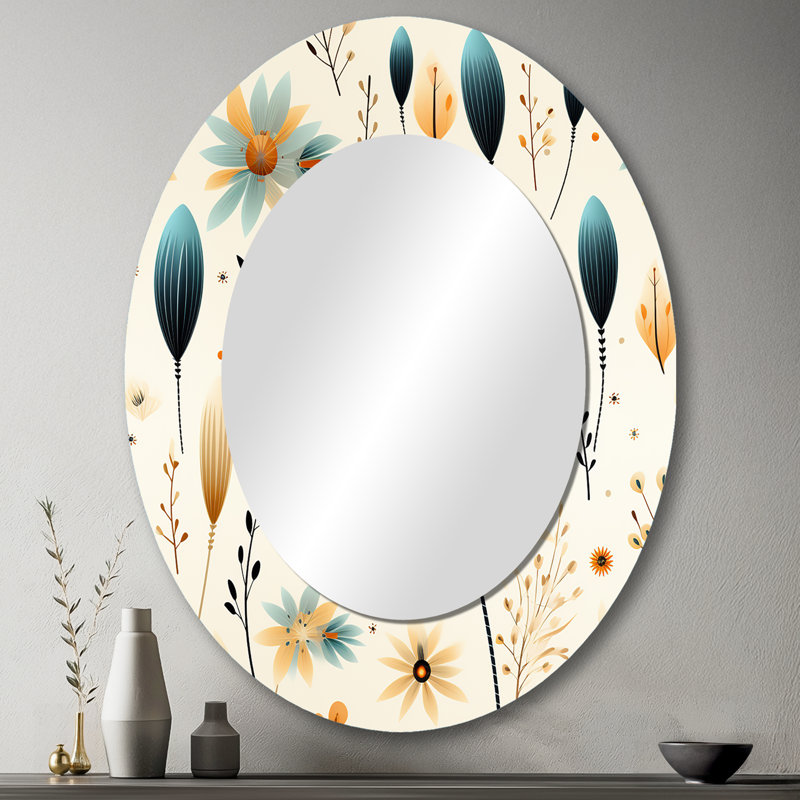 Siddharth - Floral Oval Decorative Mirror On Metal, 43" H x 33" W