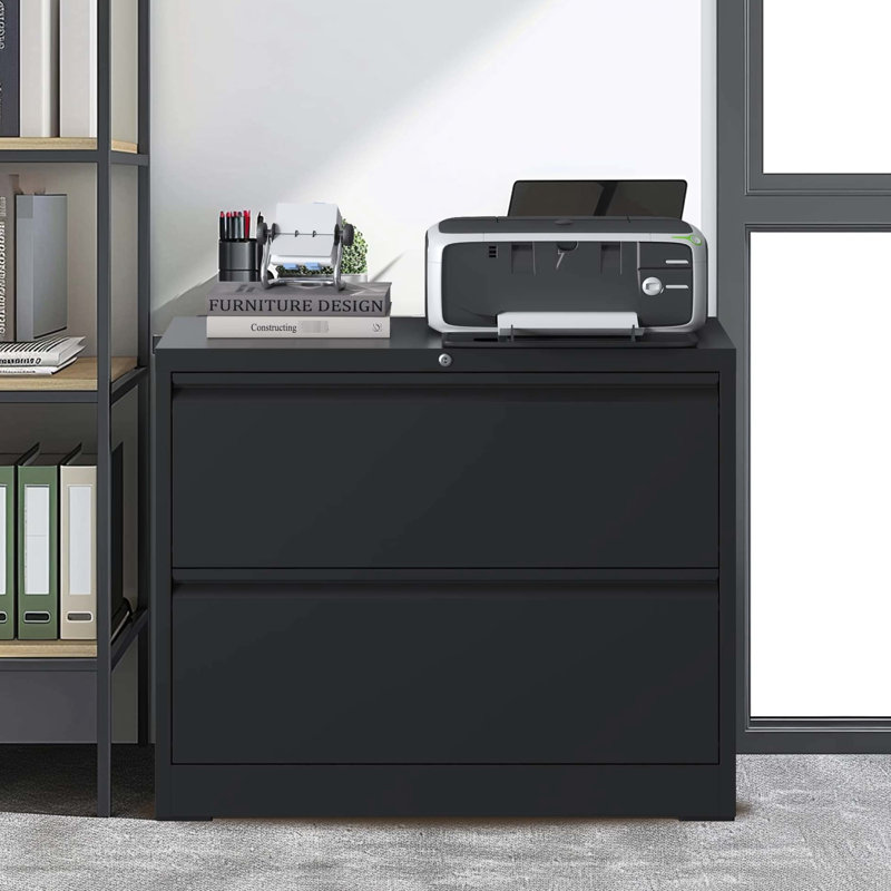 Metal 2 Office File Cabinet With Lock, Black, For Efficient Storage, Fits Different Sizes High-Security Cabinet, Black Office, Multiple Formats