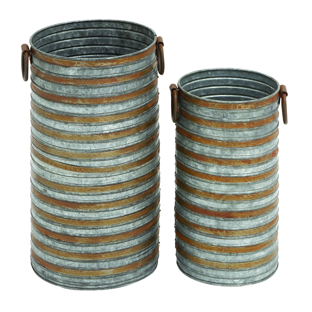 Cowie 2 Piece Metal Indoor Outdoor Gray Planter with Handles Set Gracie Oaks
