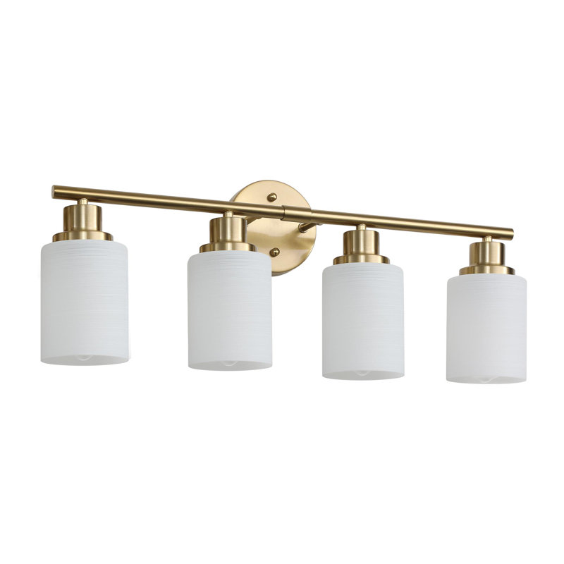 Applique murale moderne de 24 pouces à quatre lumières avec finition dorée et abat-jour en verre givré, convenant à l'éclairage de la salle de bain ou du couloir (ampoule non incluse)