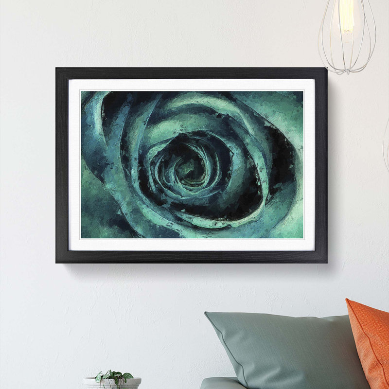 A Teal Rose in Abstract - Framed Print, Black Framed, 24cm H x 33cm W x 2cm D