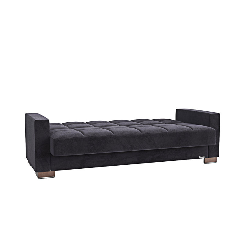 Canapé-lit rembourré convertible avec rangement, Microfibre noire