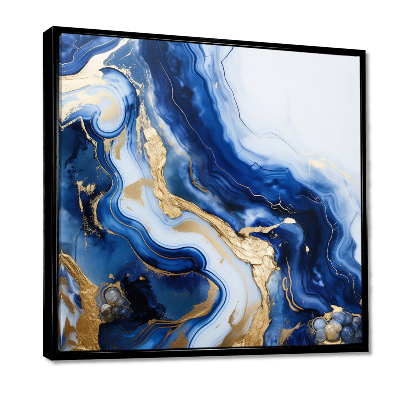 Fluid Dynamics - Marble Wall Art Print, 16" H x 16" W x 1" D, Black Floater Framed