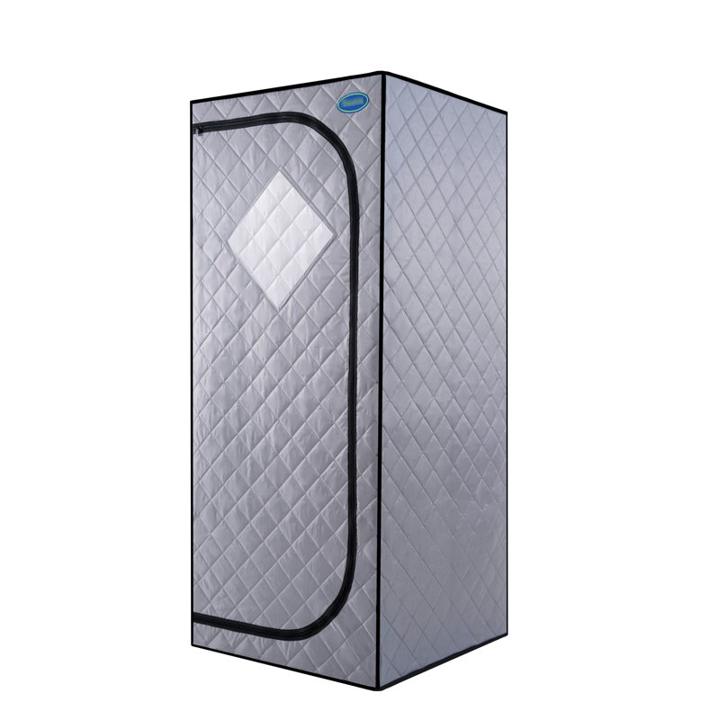 Tente de spa pour la maison portative à infrarouges gris pleine grandeur avec panneaux chauffants, repose-pieds, contrôleur, chaise pliable et lecture. Installation simple. . 28,87 po de profondeur à installation rapide. 68,34 po