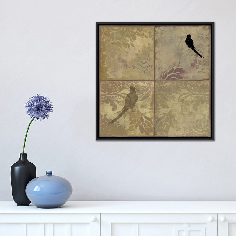 «Damask Birds», reproduction sur toile, H 18 po x l 18 po x P 1,5 po, Toile avec cadre noir, Pas de tapis