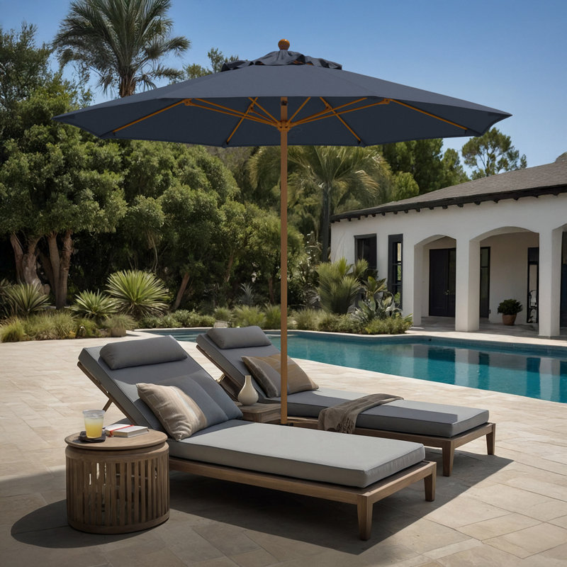 Parasol en bois de teck 9 pi, 103" H x 101" W x 101" D, Saphire