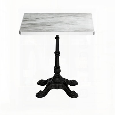 Marble-Look Sintered Stone Square Table With Heavy-Duty Cast Iron Base,  For Bistro, Cafe, Bar, And Home Use