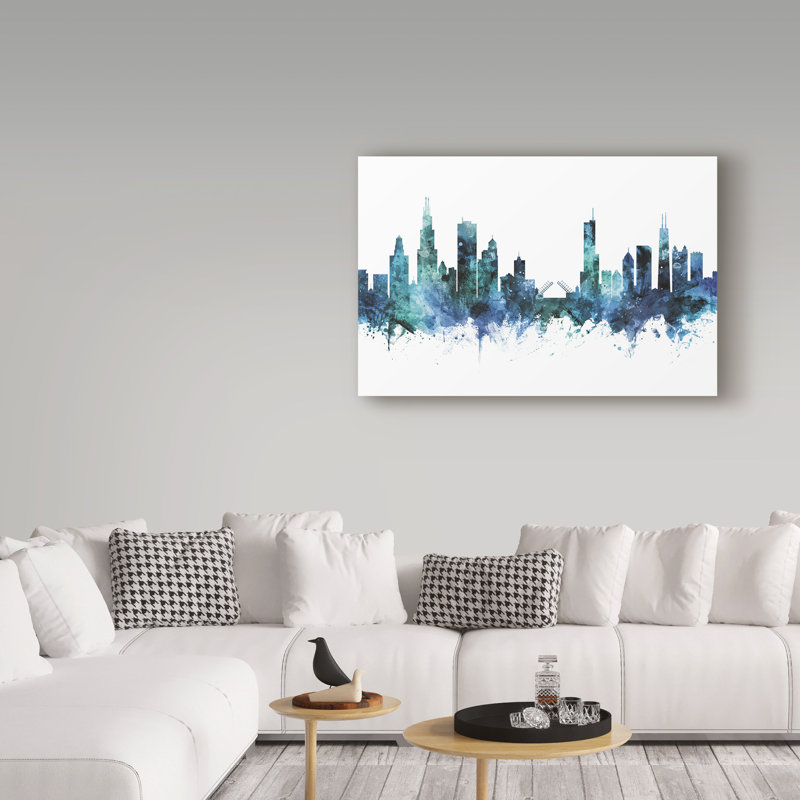 « chicago illinois blue blue horizon », reproduction d’impression sur toile tendue, H 12 po x l 19 po x P 2 po