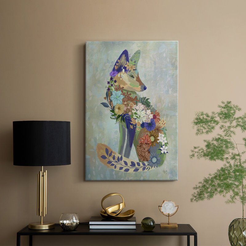 Fantastic Florals Fox, assis - galerie Cavas sur mesure, H 12 po x l 8 po