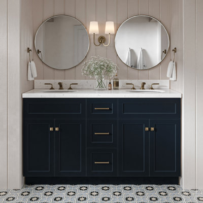 Meuble-lavabo double autoportant 60 po avec plateau en quartz Abell