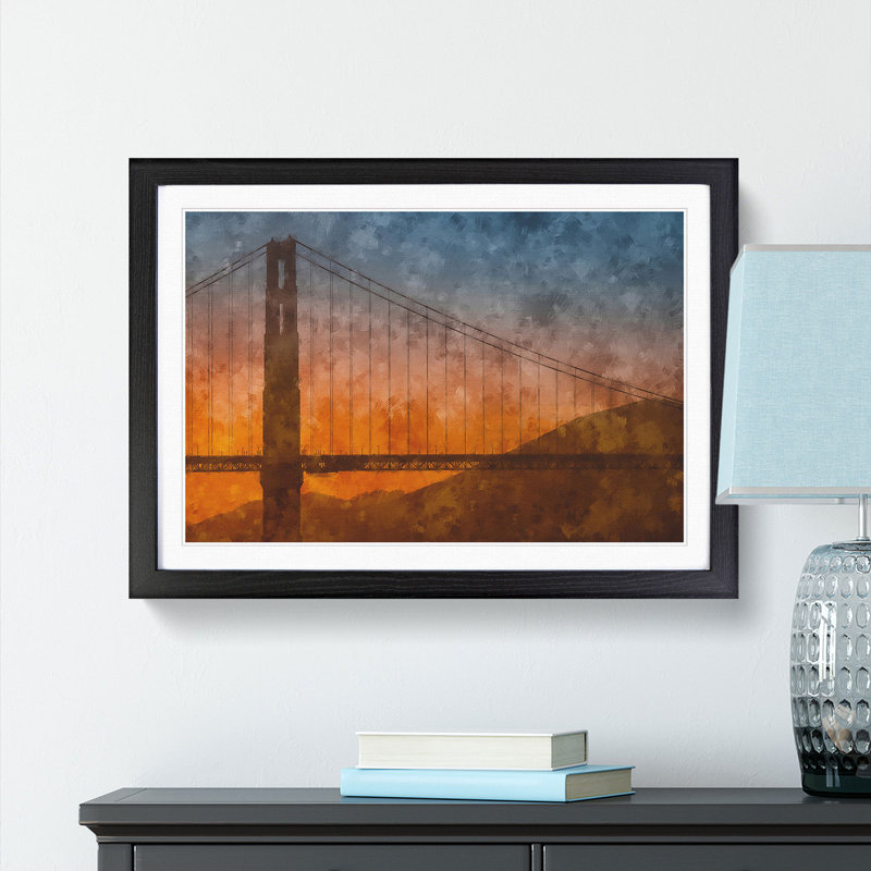 Sunset over Golden Gate Bridge - Picture Frame Painting Print, Black Framed, 33cm H x 45cm W x 2cm D