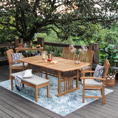Narelle 6 - Person Teak Wood Patio Dining Set with Rectangular Table , Cushions Included