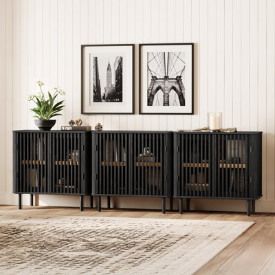Buffet Mid-Century moderne avec rangement, crédence cannelée de 94,5 po avec 6 portes et tablettes réglables pour la cuisine, la salle à manger et le salon