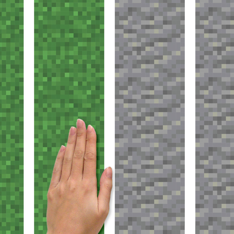 Minecraft Block Strips Green and Gray Reusable Wall Decals
