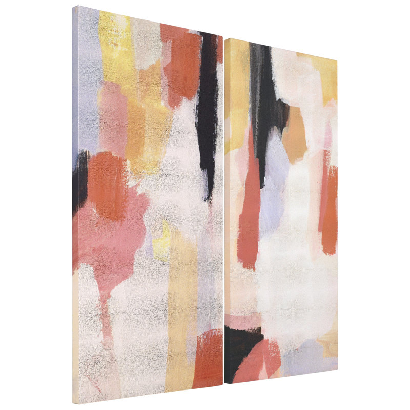 «Vibrant Harmony I & II», art abstrait abstrait sur fond de toile chagrine métallique dorée