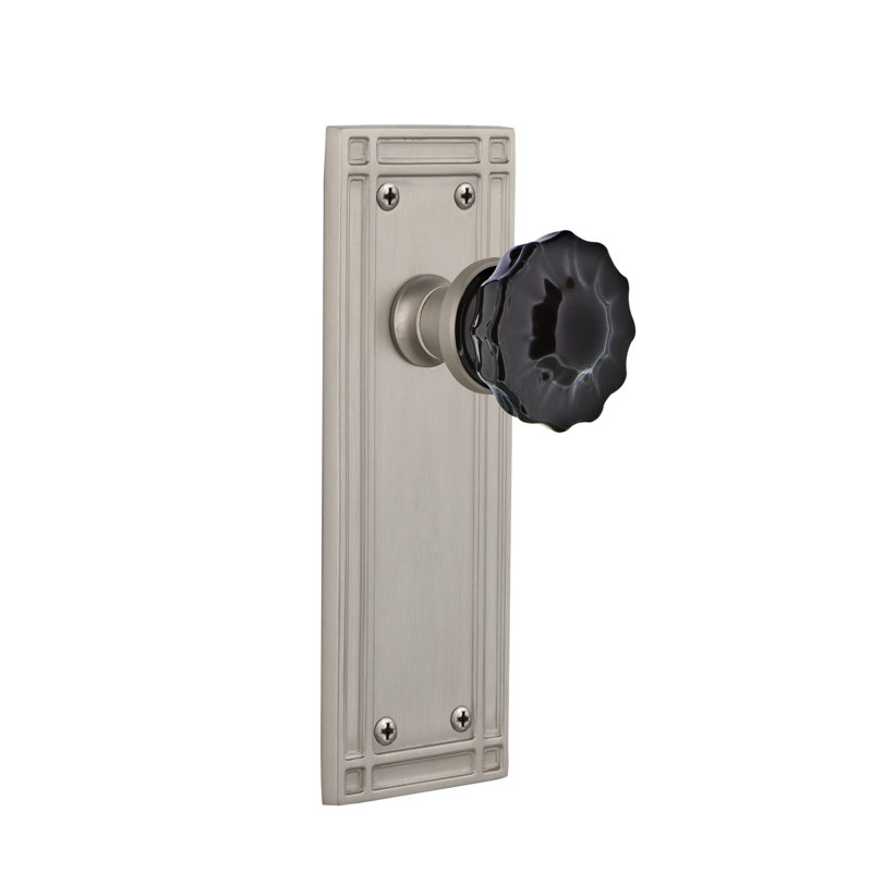 Plaque de mission avec bouton de porte noir cristal, Nickel satiné, 2 3/8