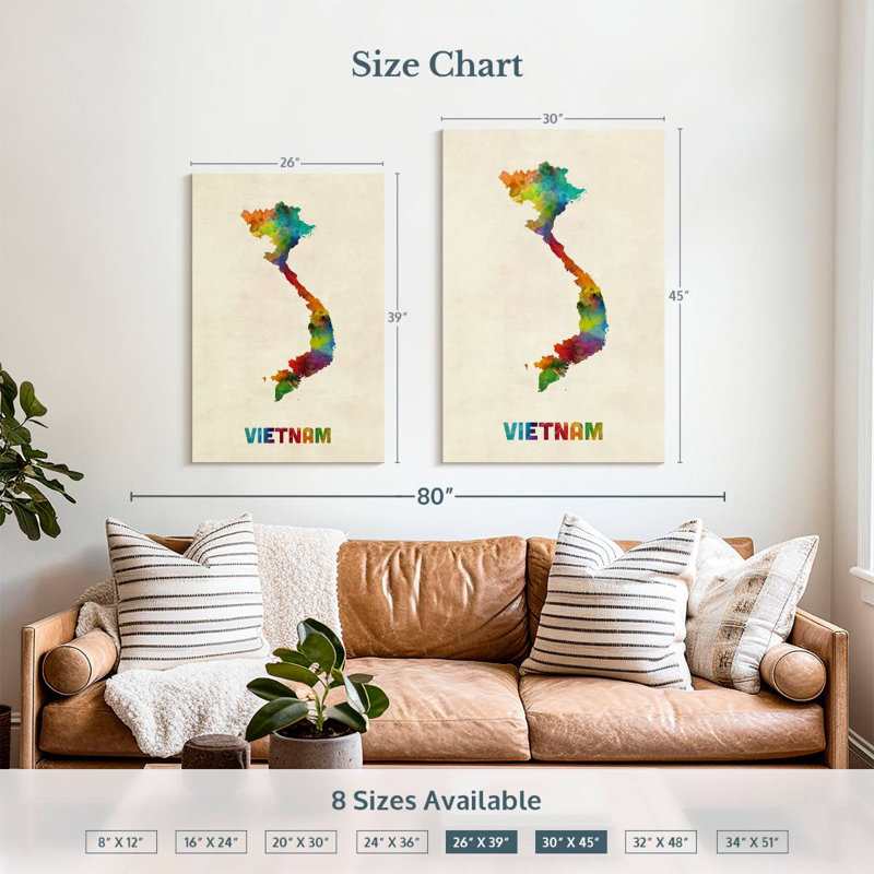 Carte d'aquarelle Aliaz Vietnam II, H 39 po x l 26 po