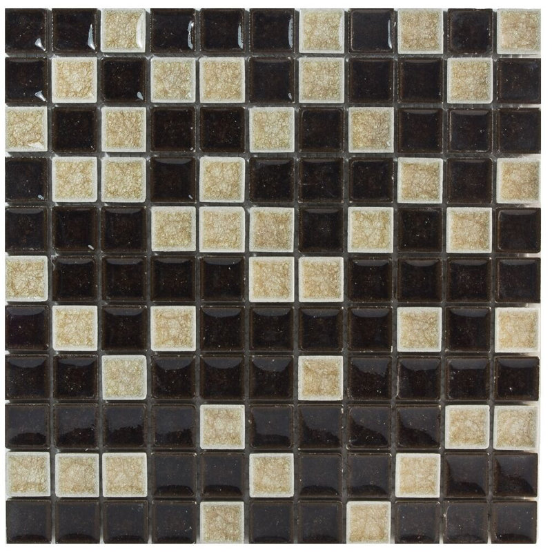 1 in. x 1 in. Grid Polished Tile, Black/Beige