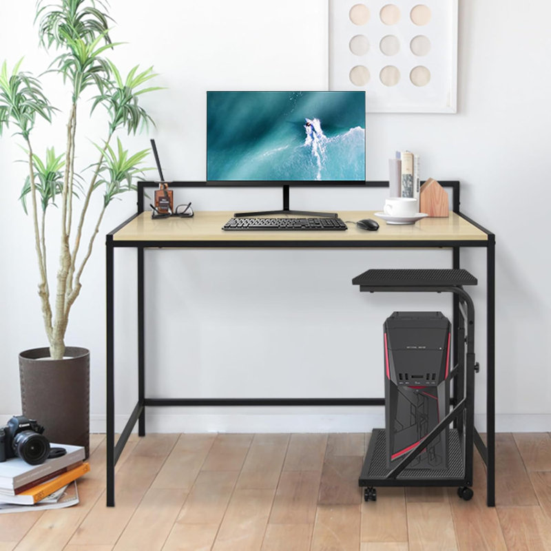2-Tier Adjustable Height Computer Tower Stand With Lockable Wheels, Mobile PC Workstation For Home Office, Multifunctional CPU Holder With Storage Space
